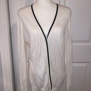 Ann Taylor Off-White Cardigan w/ faux Leather Line
